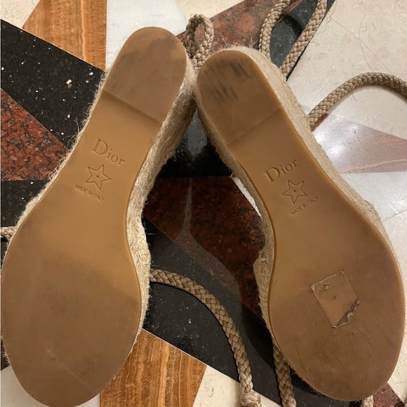 Dior Granville Embroidered Cream Lace Up Wedge Canvas Espadrilles Size 6.5 - Picture 5 of 5